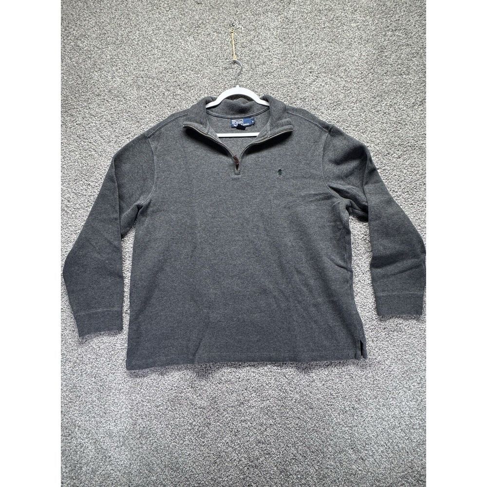 Polo Ralph Lauren Jacket Mens Large Gray 1/4 Zip‎ Pullover Pony Logo Casual VTG